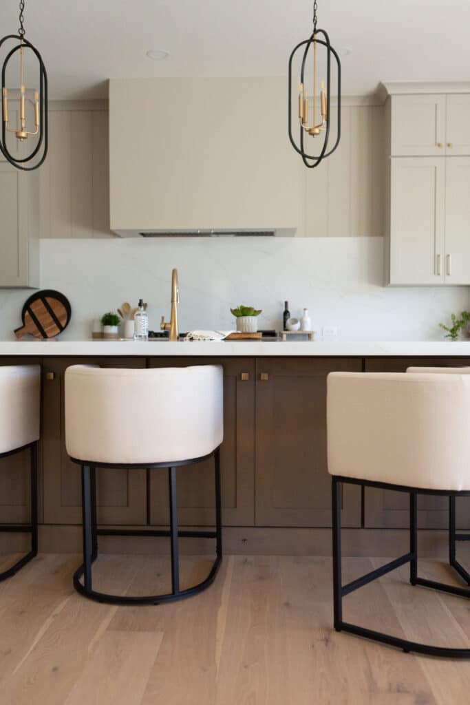 modern kitchen with neutral tones and large island