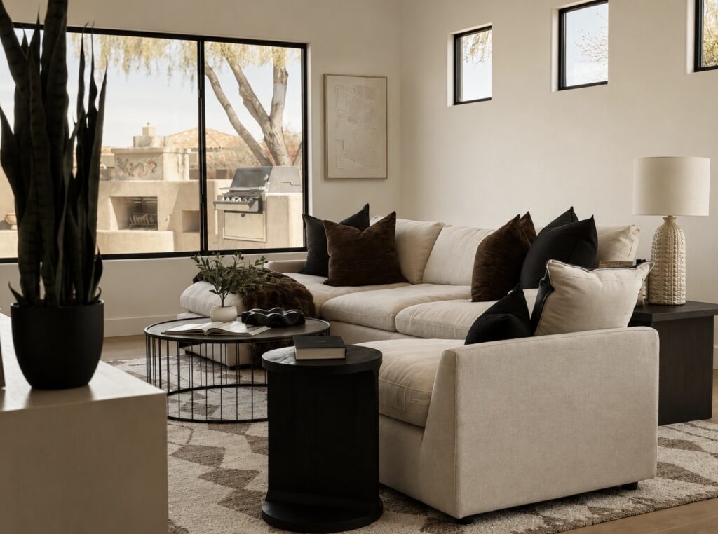 cozy-corners-home-staging-scottsdale-living-room-cream-sectional-patio-view